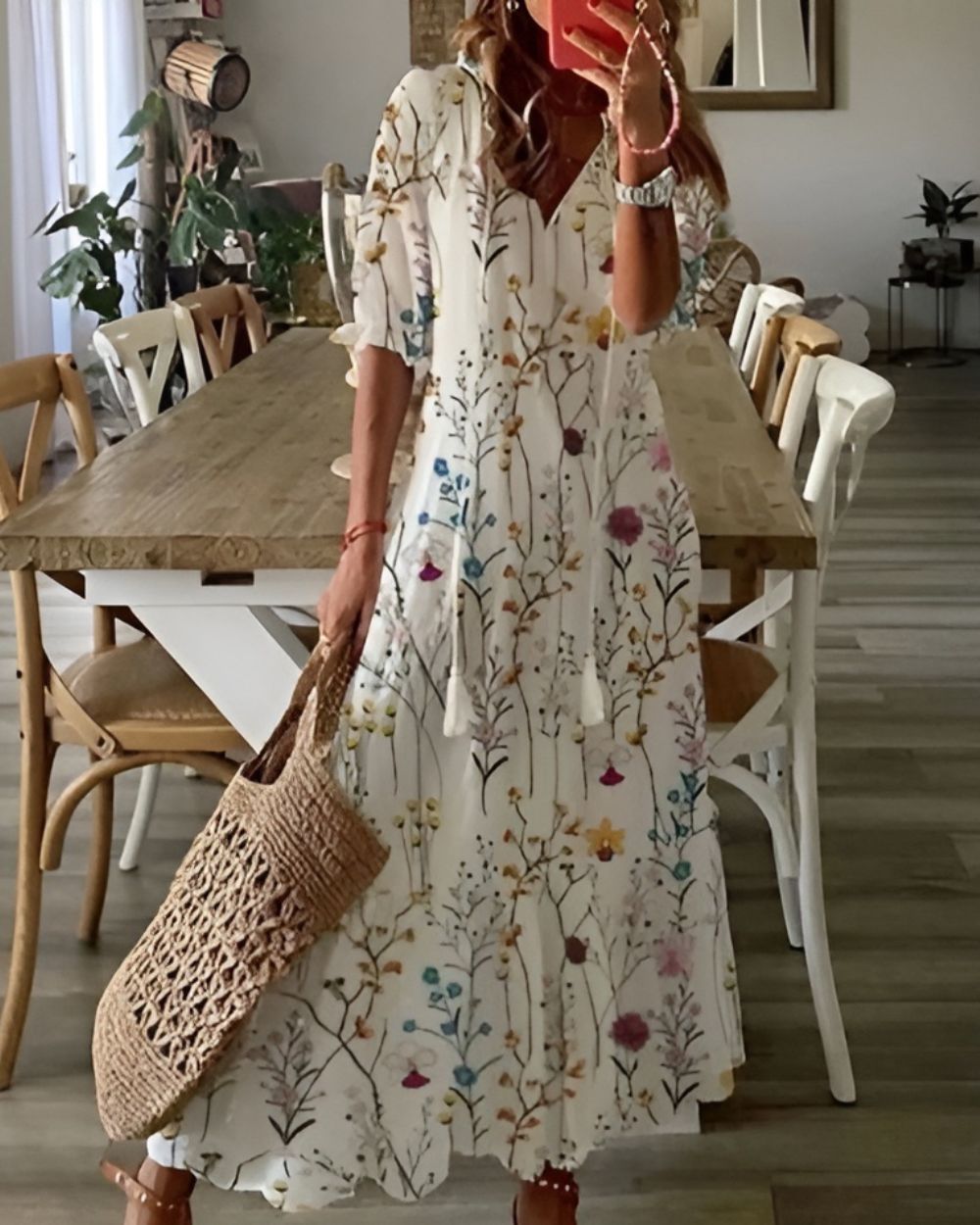 Isabella | Abito Estivo Boho Maxi da Donna con Motivo e Taglio Largo