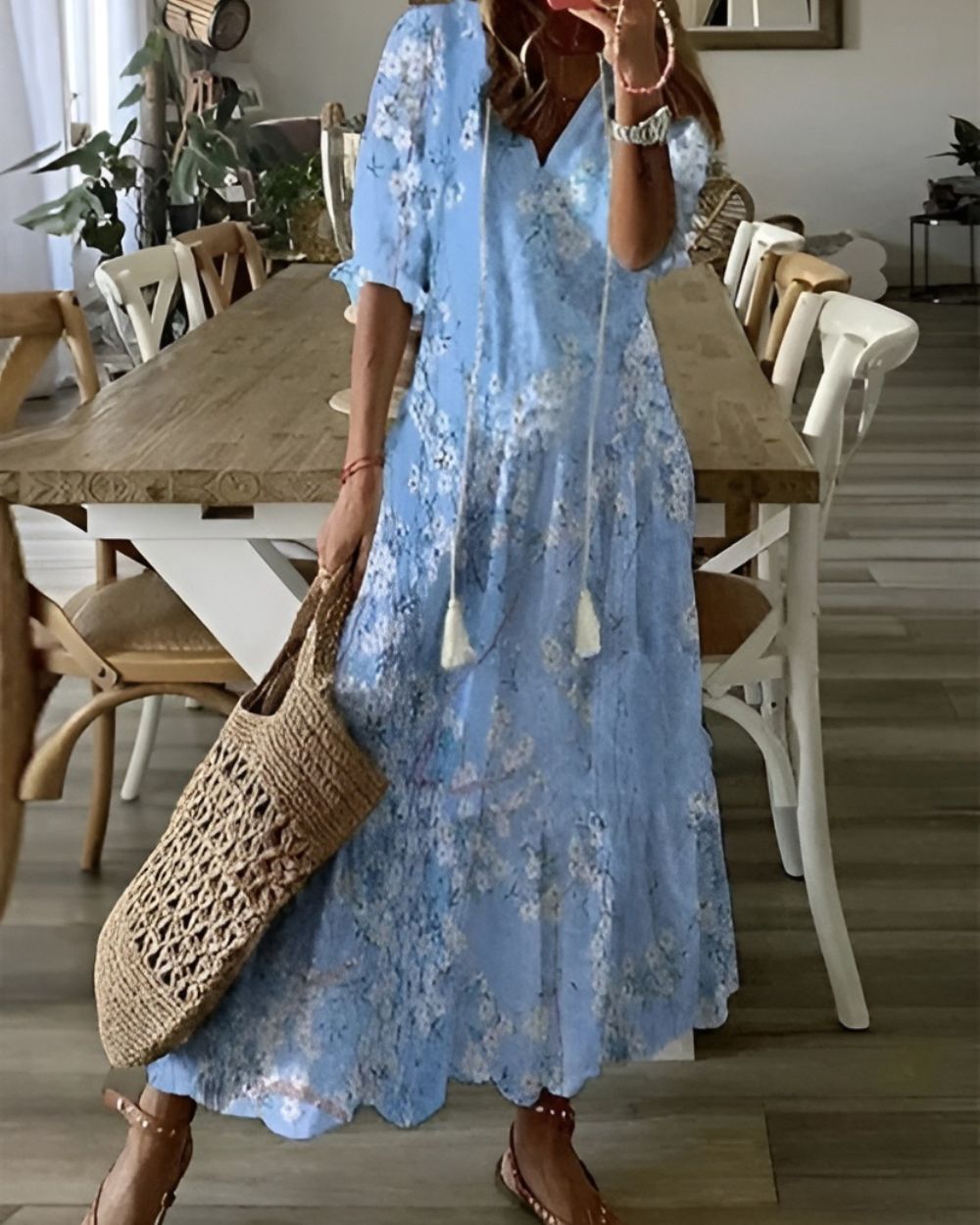 Isabella | Abito Estivo Boho Maxi da Donna con Motivo e Taglio Largo
