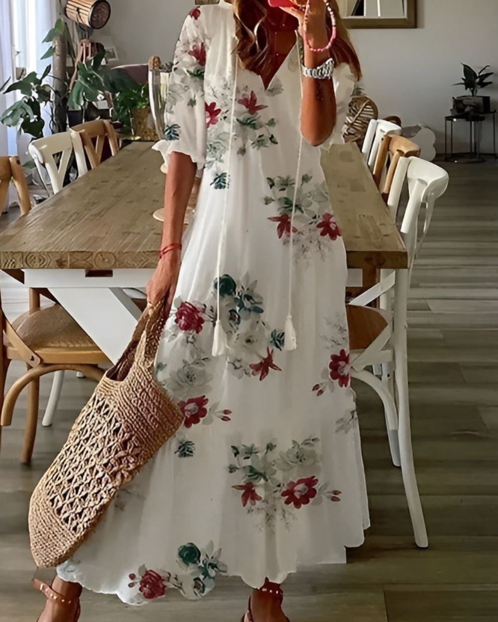 Isabella | Abito Estivo Boho Maxi da Donna con Motivo e Taglio Largo