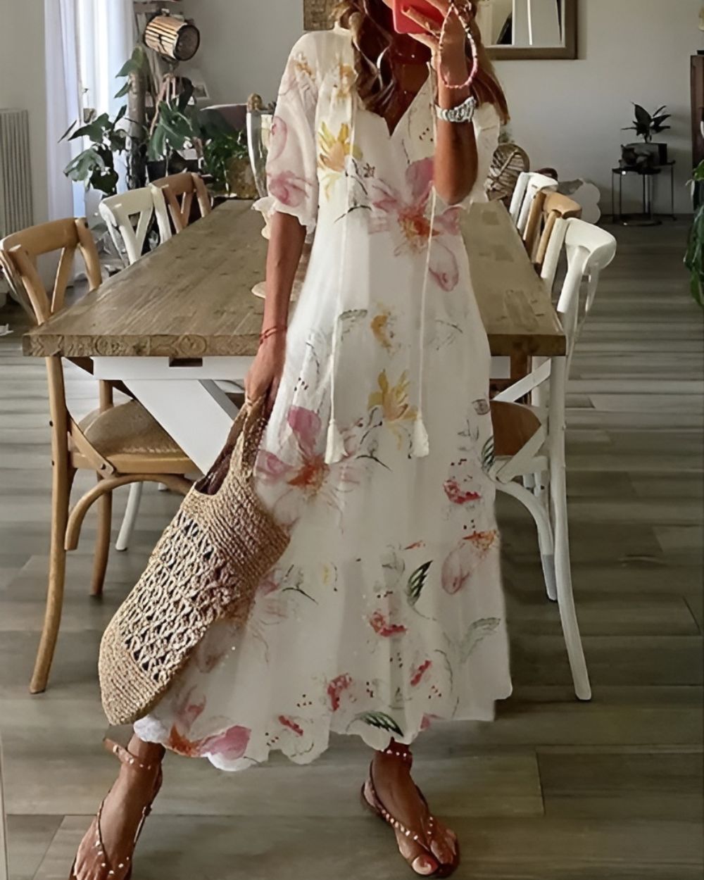 Isabella | Abito Estivo Boho Maxi da Donna con Motivo e Taglio Largo