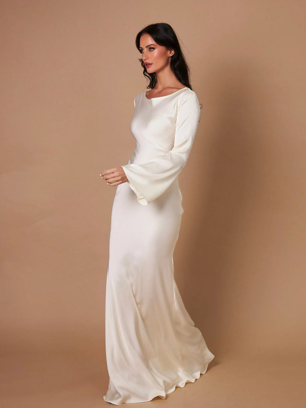 Velmora | Abito Maxi Elegante da Donna in Raso con Maniche Lunghe
