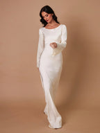 Velmora | Abito Maxi Elegante da Donna in Raso con Maniche Lunghe