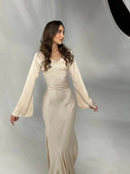 Velmora | Abito Maxi Elegante da Donna in Raso con Maniche Lunghe