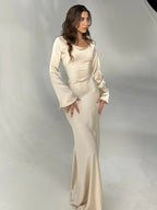 Velmora | Abito Maxi Elegante da Donna in Raso con Maniche Lunghe