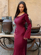 Aurelia | Abito Maxi da Donna in Raso Formale con Maniche Lunghe