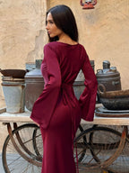 Velmora | Abito Maxi Elegante da Donna in Raso con Maniche Lunghe