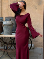 Aurelia | Abito Maxi da Donna in Raso Formale con Maniche Lunghe