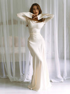 Velmora | Abito Maxi Elegante da Donna in Raso con Maniche Lunghe