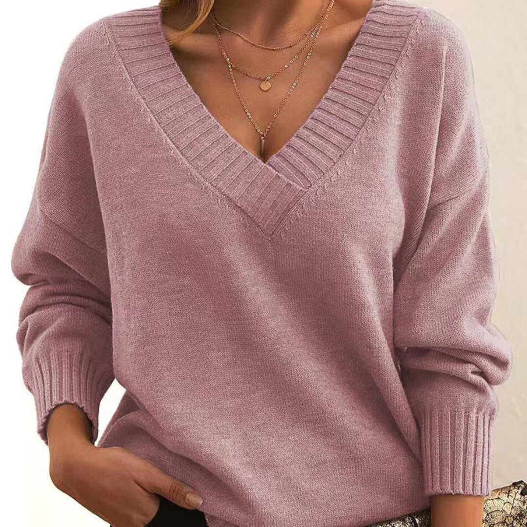 Mochara | Women's Knit V-Neck Sweater Loose Fit
