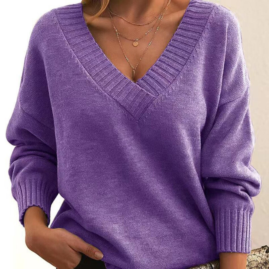 Mochara | Women's Knit V-Neck Sweater Loose Fit