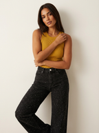 Luna | Women's High Waist Jeans with Subtle Glitter Finish