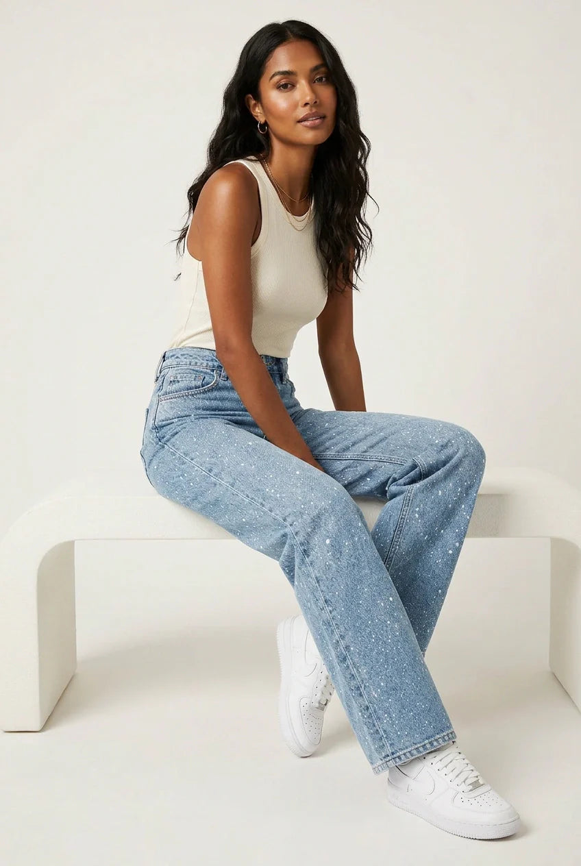 Luna | Women's High Waist Jeans with Subtle Glitter Finish