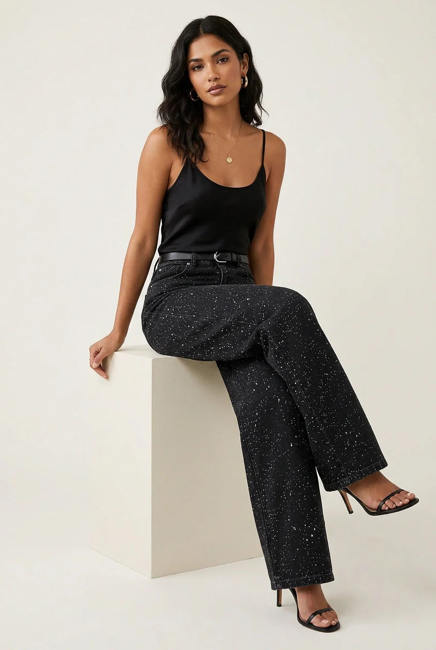 Luna | Women's High Waist Jeans with Subtle Glitter Finish