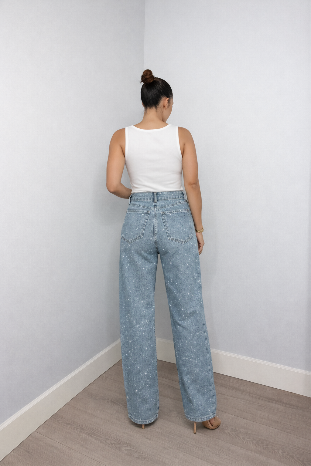 Luna | Women's High Waist Jeans with Subtle Glitter Finish