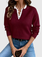 Marielle | Maglione Casual Elegante da Donna con Pizzo e Scollo a V