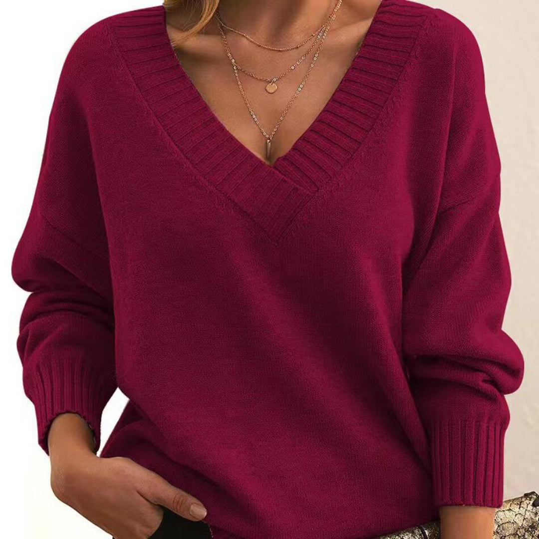 Mochara | Women's Knit V-Neck Sweater Loose Fit