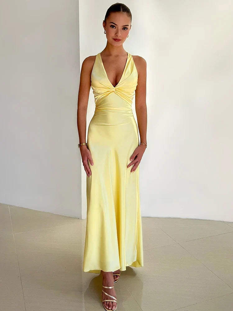 Veloura | Women's Elegant Maxi Evening Dress Halter Satin