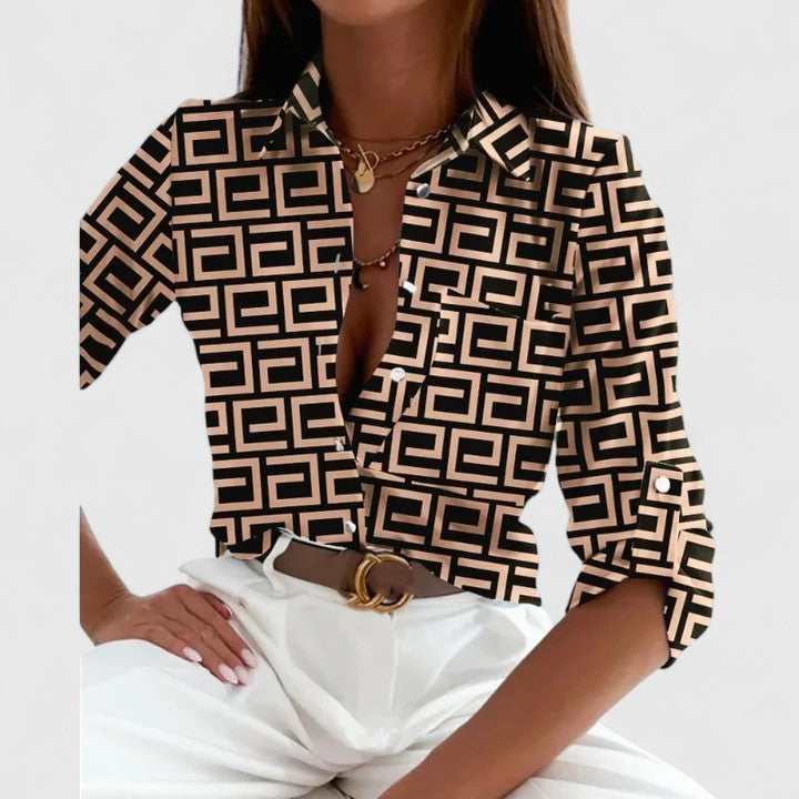 Virella | Camicetta Elegante da Donna con Motivo Geometrico e Manica Lunga