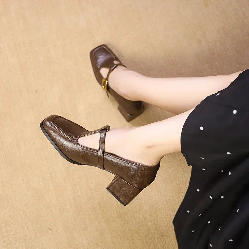Marvella | Scarpe Classiche da Donna Mary Jane con Fibbia e Punta Quadrata