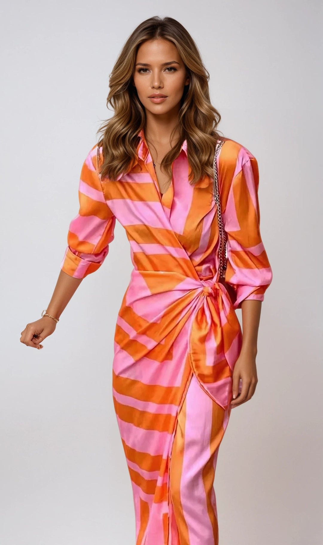 Liliana | Damska Elegancka Maxi W Paski Z Wiązaniem W Talii