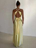 Veloura | Abito da sera elegante da donna lungo maxi in satin con collo halter