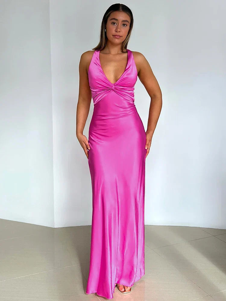 Veloura | Women's Elegant Maxi Evening Dress Halter Satin
