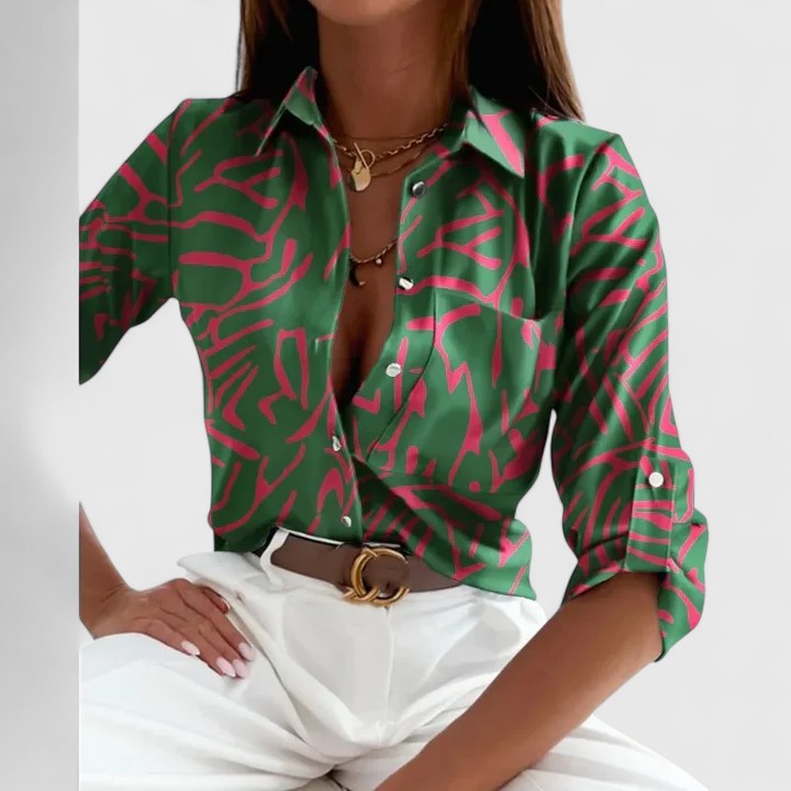 Virella | Women's Elegant Blouse with Geometric Pattern and Long Sleeve