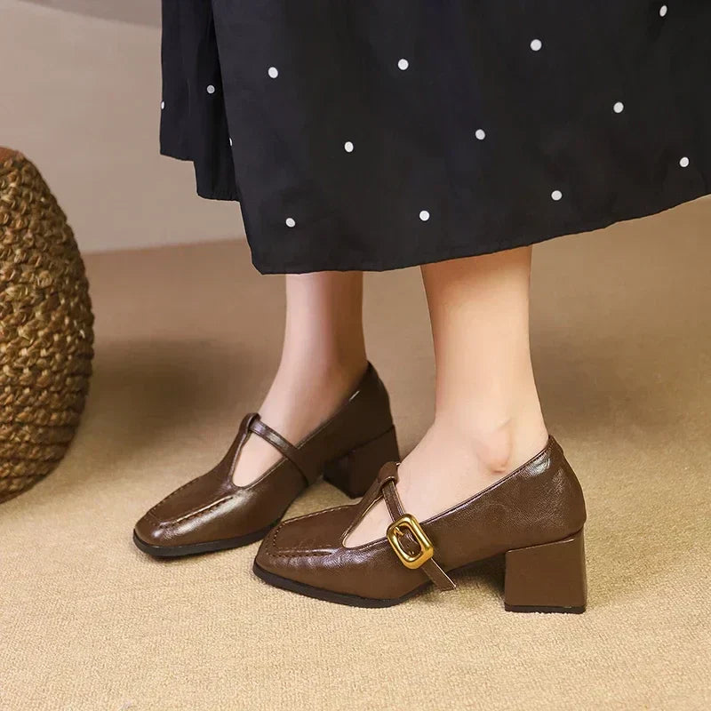 Marvella | Scarpe Classiche da Donna Mary Jane con Fibbia e Punta Quadrata