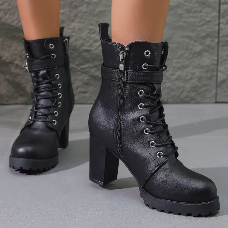 Anni | Women's Lace-Up Ankle Boots Heel Zipper