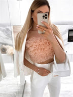 Blanka | Top Elegante Donna Senza Spalline con Applicazione 3D Fiori
