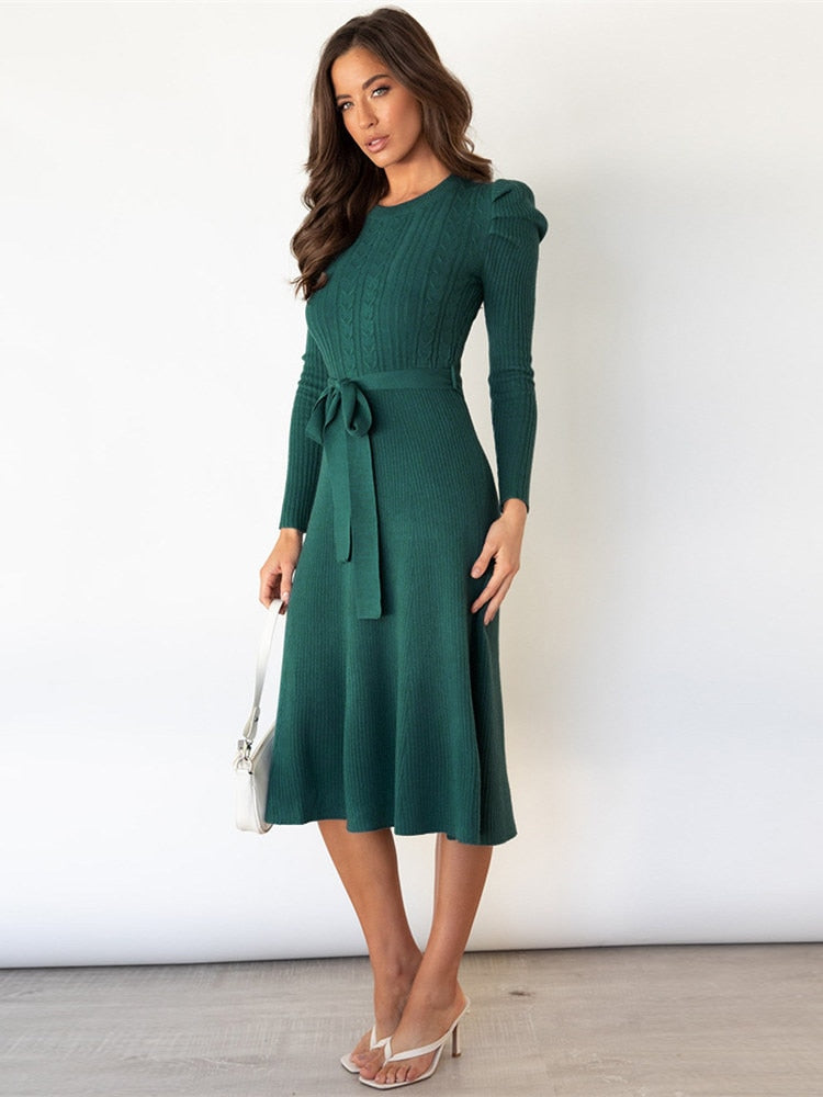 Velmira | Abito Elegante Donna in Maglia con Maniche a Sbuffo