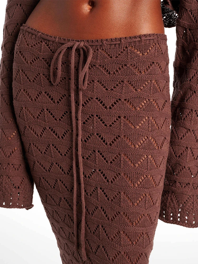 Aleia | Completo Donna alla Moda Crochet con Gonna Lunga e Top Corto