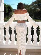 Aleia | Completo Donna alla Moda Crochet con Gonna Lunga e Top Corto