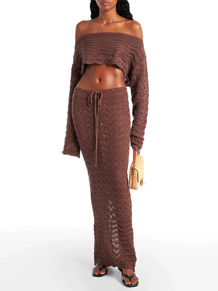 Aleia | Fashionable Women's Crochet Set with Long Skirt and Crop Top