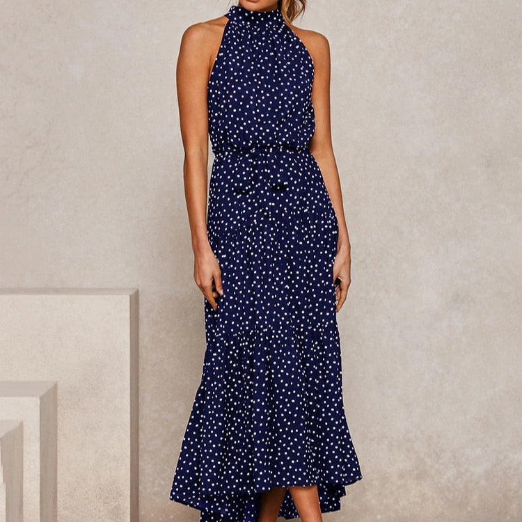 Orlena | Damska Letnia Sukienka Halter w Grochy Midi