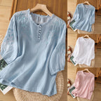 Averelle | Blusa estiva da donna con ricamo, ampia con scollo a V