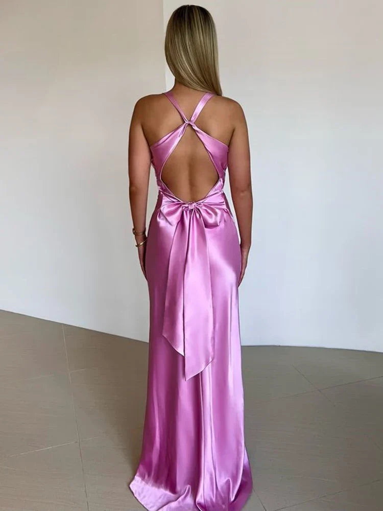Veloura | Women's Elegant Maxi Evening Dress Halter Satin