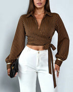 Olivette | Crop Top Incrociato a Righe da Donna con Maniche Lunghe