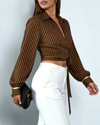 Olivette | Crop Top Incrociato a Righe da Donna con Maniche Lunghe