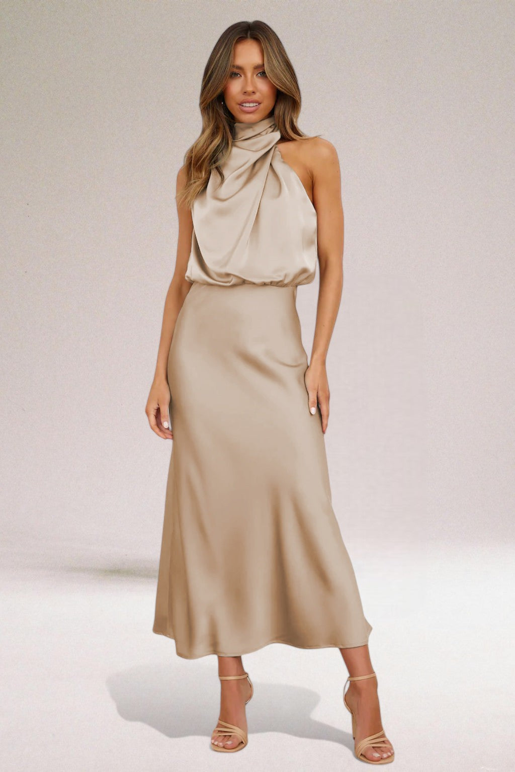 Sorelia | Abito Elegante da Donna in Raso Midi con Scollo Alto