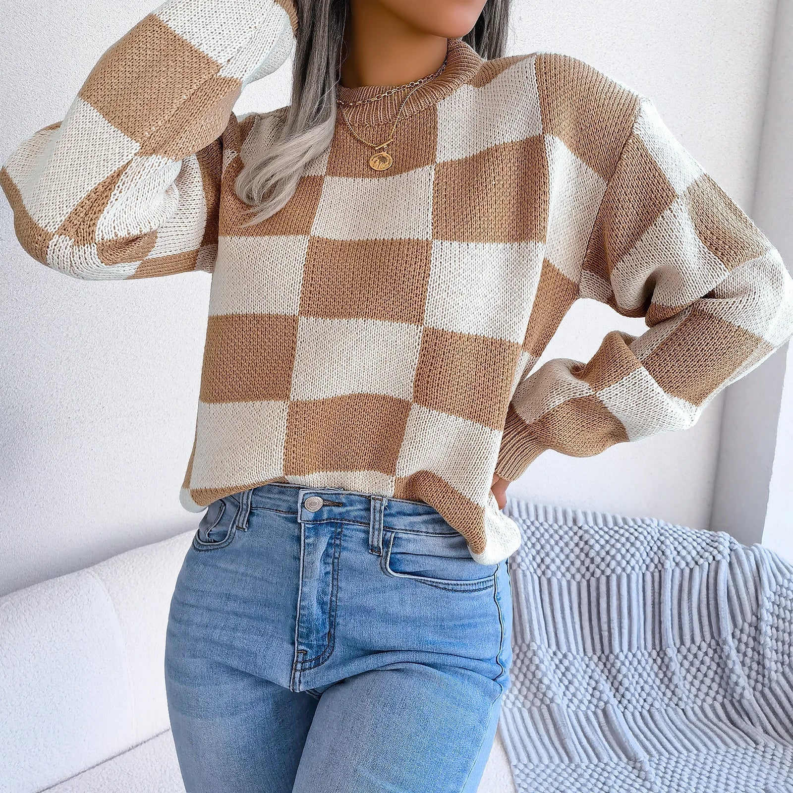 Savera | Maglione Donna a Quadri Casual per l'Inverno