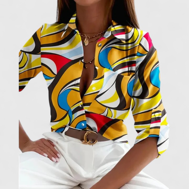 Virella | Women's Elegant Blouse with Geometric Pattern and Long Sleeve