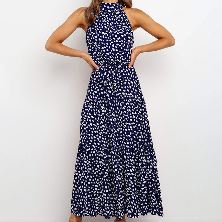 Orlena | Damska Letnia Sukienka Halter w Grochy Midi