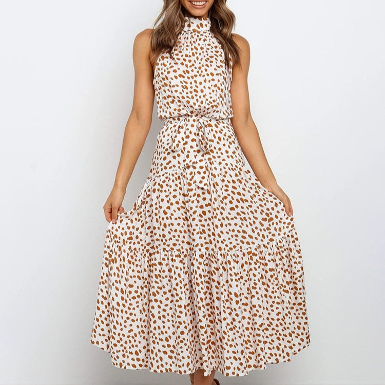 Orlena | Damska Letnia Sukienka Halter w Grochy Midi