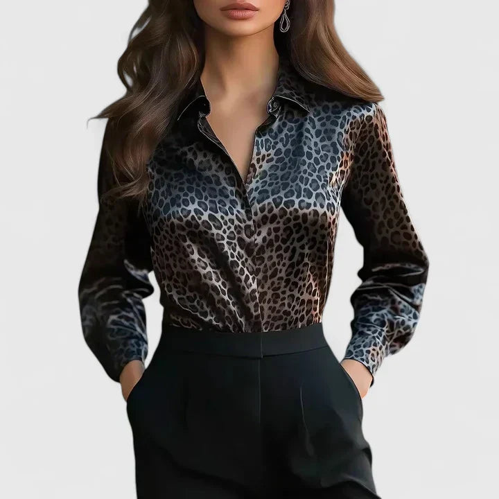 Velmira | Blusa casual da donna in raso con stampa leopardata