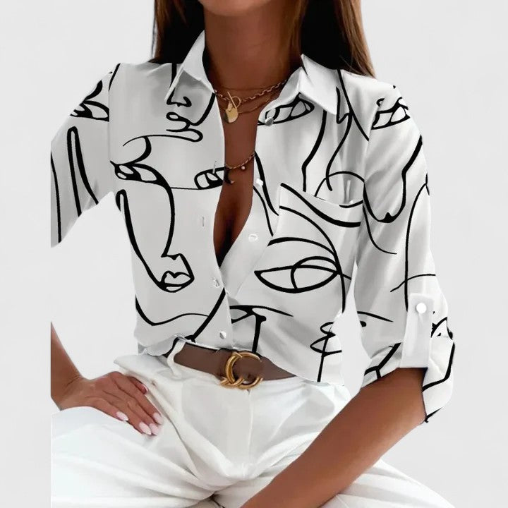 Virella | Women's Elegant Blouse with Geometric Pattern and Long Sleeve