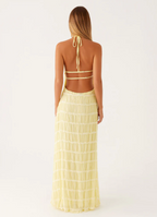 Evelyn | Elegante abito maxi con arricciature e scollo halter