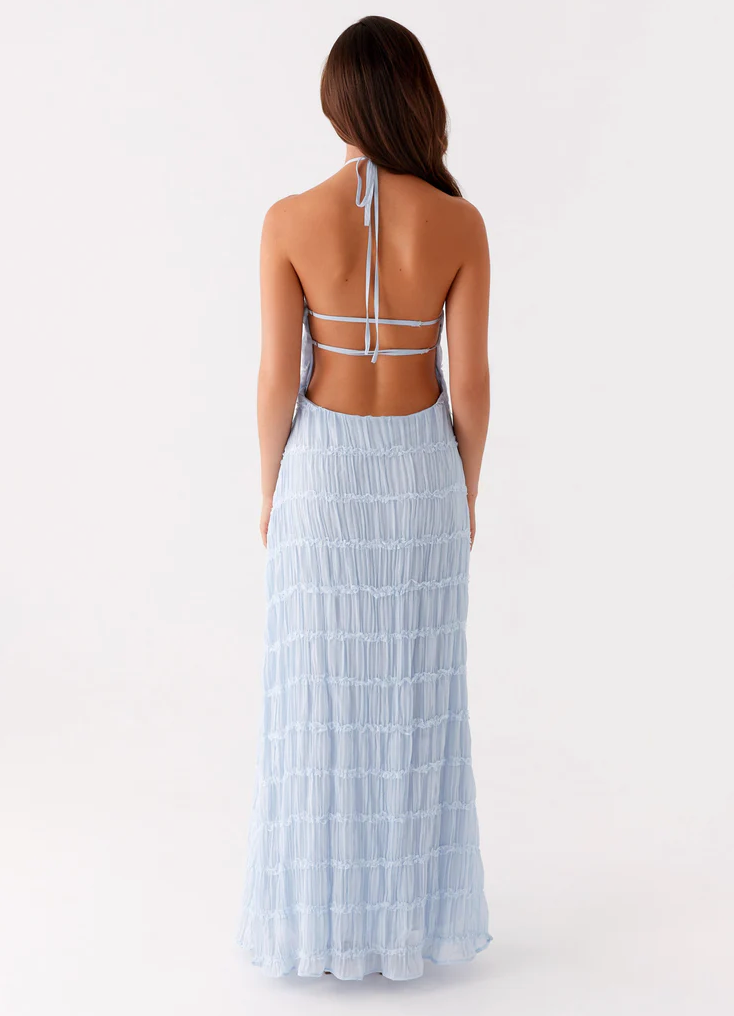 Evelyn | Elegante abito maxi con arricciature e scollo halter