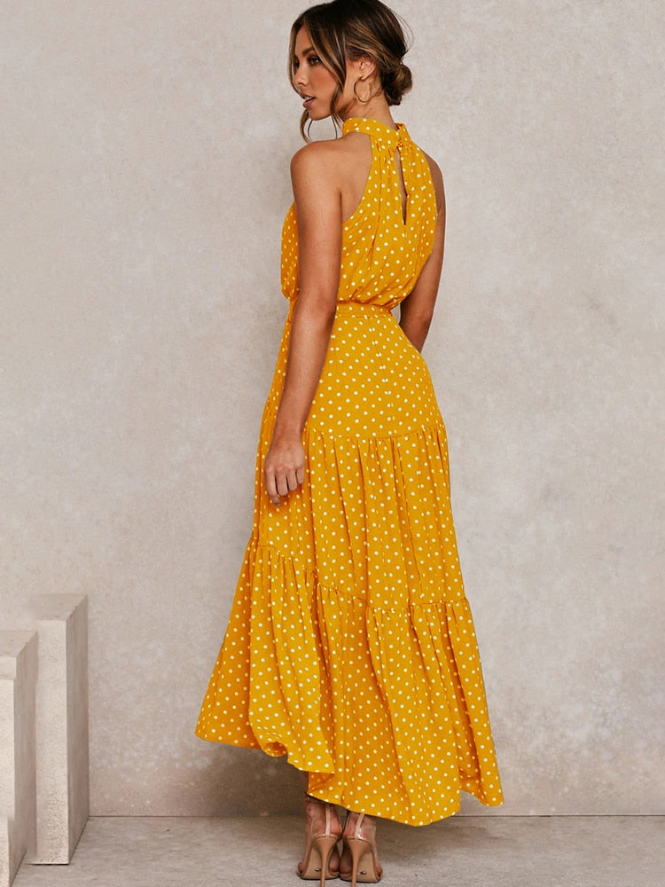 Orlena | Damska Letnia Sukienka Halter w Grochy Midi