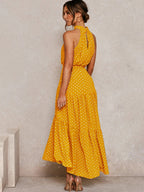 Orlena | Damska Letnia Sukienka Halter w Grochy Midi